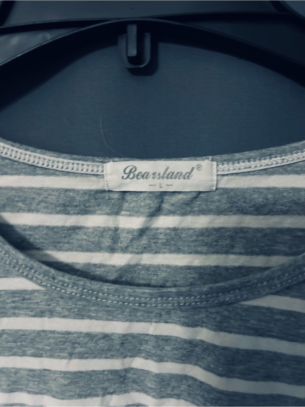 Maternity Short-Sleeve Striped Tee in Gray & White size Large - Picture 2 of 5